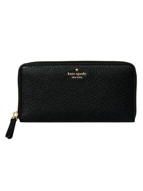 Kate Spade Black Pebbled Leather Gold Zip Around Wallet Large Continental EUC